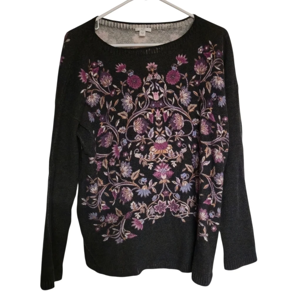 J. Jill Grey Womens Enchanted Florals Sweater Size Large - Picture 2 of 6